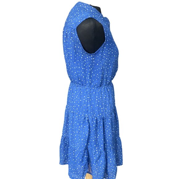 Mossimo Blue Tiered Sleeveless Polka Dot Dress M/M Button Front Elastic Waist - Picture 2 of 8